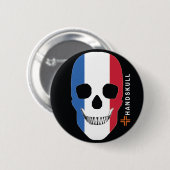 HANDSKULL Frankreich, glücklicher Schädel, Flagge  Button (Vorne & Hinten)