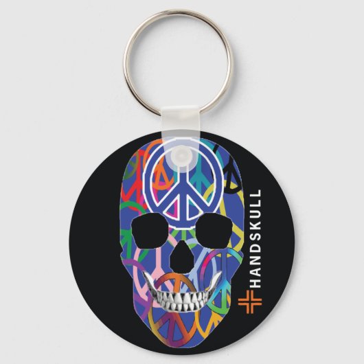 HANDSKULL Frieden, glücklicher Schädel, Friedensfl Schlüsselanhänger (Vorderseite)