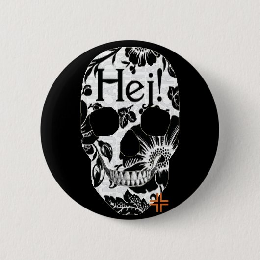 HANDSKULL Hej Round Abzeichen Schwarz B2 Button (Vorderseite)