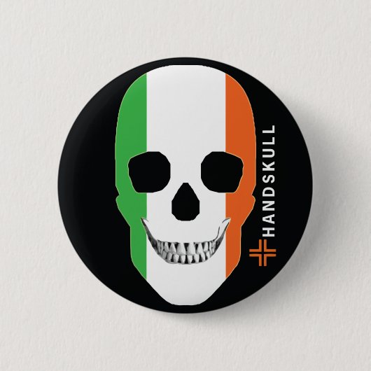 HANDSKULL Irland, glücklicher Schädel, irische Fla Button (Vorderseite)