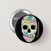 HANDSKULL Natur, glücklicher Schädel, Natur-Flagge Button (Vorne & Hinten)