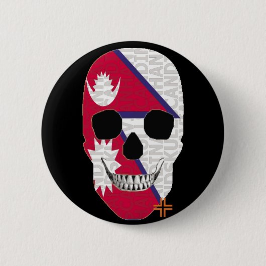 HANDSKULL Nepal Runder Abzeichen schwarz B2 Button (Vorderseite)