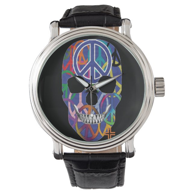 HANDSKULL Peace watch Herrleder B2 Armbanduhr (Vorderseite)