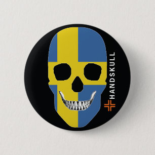 HANDSKULL Schweden, glücklicher Schädel, Schweden- Button
