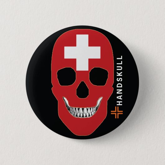 HANDSKULL Schweiz, Happy Skull, Schweizer Flagge Button (Vorderseite)