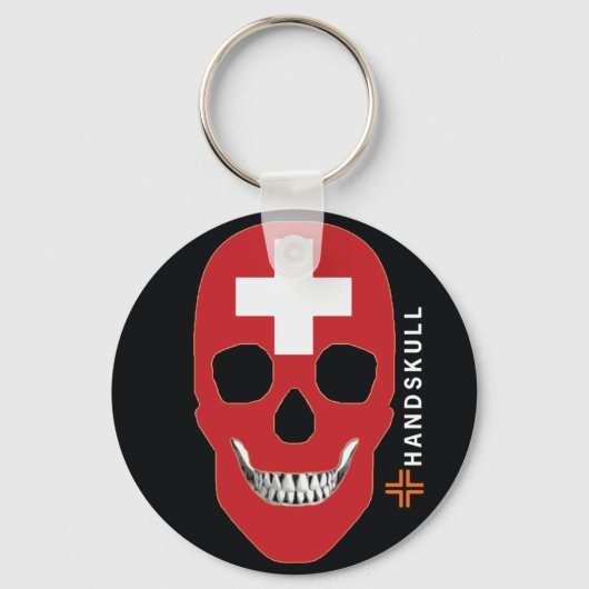 HANDSKULL Schweiz, Happy Skull, Schweizer Flagge Schlüsselanhänger (Vorderseite)