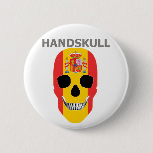 HANDSKULL Spanien, glücklicher Schädel, Flagge Spa Button