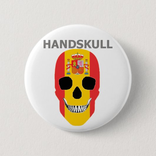 HANDSKULL Spanien, glücklicher Schädel, Flagge Spa Button (Vorderseite)
