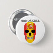 HANDSKULL Spanien, glücklicher Schädel, Flagge Spa Button (Vorne & Hinten)