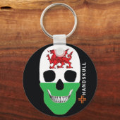 HANDSKULL Wales, glücklicher Schädel, Wales-Flagge Schlüsselanhänger (Vorderseite)