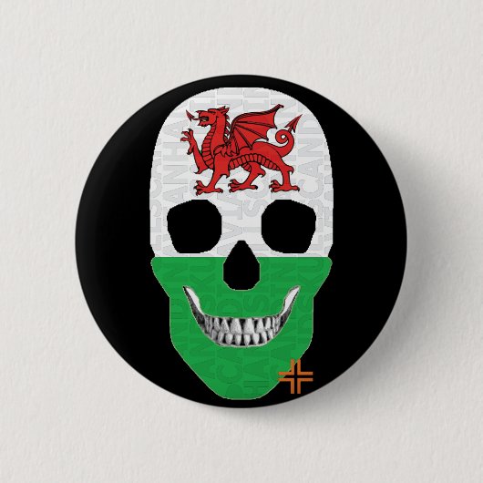 HANDSKULL Wales Runder Abzeichen schwarz B2 Button (Vorderseite)