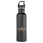 Handsome Black Modern Gold Monogram Trinkflasche (Vorderseite)