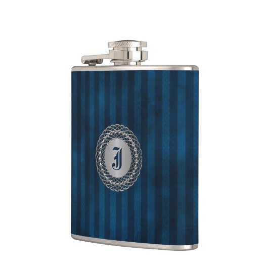 Handsome Blue Striping Custom Monogram Flask Flachmann (Links)