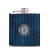 Handsome Blue Striping Custom Monogram Flask Flachmann (Vorderseite)