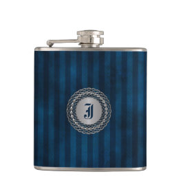 Handsome Blue Striping Custom Monogram Flask Flachmann