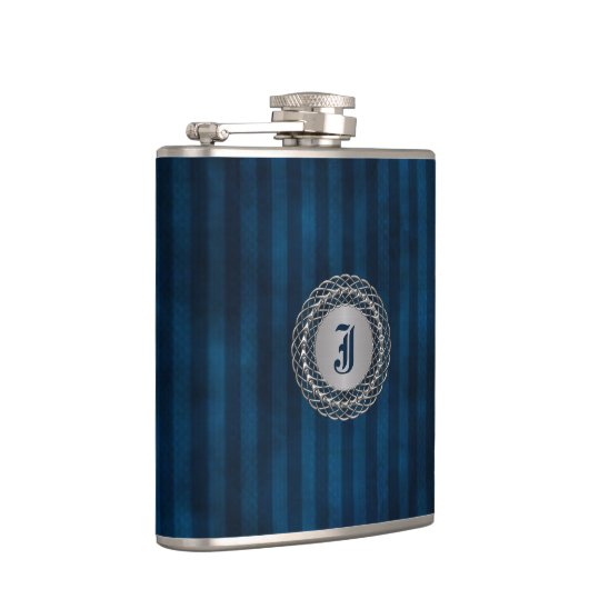 Handsome Blue Striping Custom Monogram Flask Flachmann (Rechts)