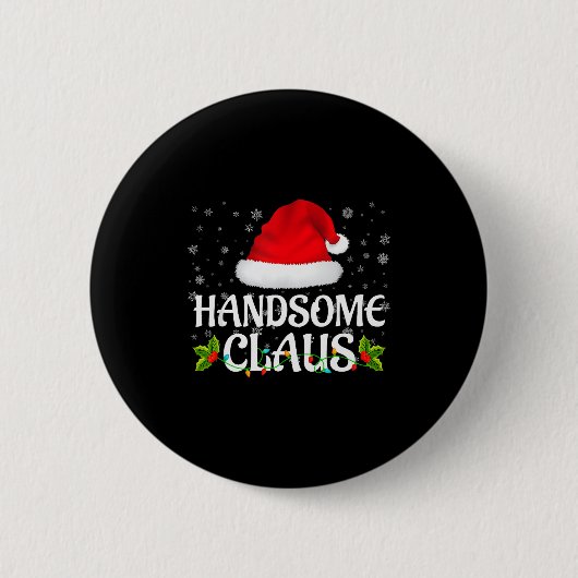 Handsome Claus Christmas Lights Santa Pajama Famil Button (Vorderseite)