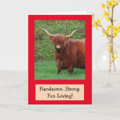 Handsome Funny Highland Steer Birthday Karte (Gelbe Blume)