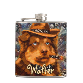 Handsome Gangster Hund mit Personalisierten blauen Flachmann