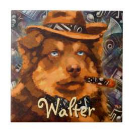 Handsome Gangster Hund mit Personalisierten blauen Fliese