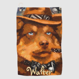 Handsome Gangster Hund mit Personalisierten blauen Golfhandtuch