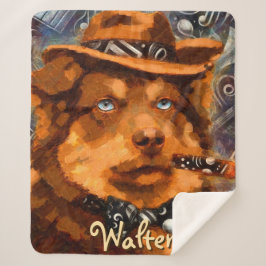 Handsome Gangster Hund mit Personalisierten blauen Sherpadecke