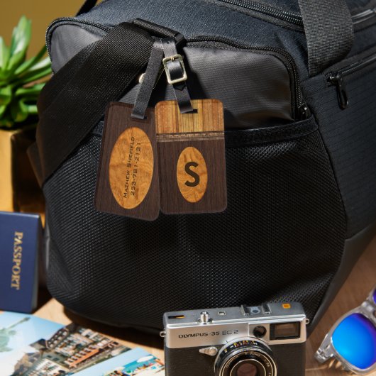 Handsome Imitate Mit Monogramm Gepäckmarke Holz Gepäckanhänger (Vorderseite & Rückseite)