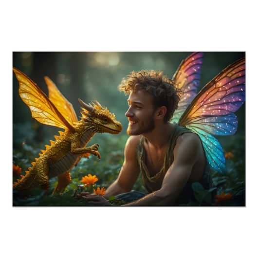 Handsome Male Fairy Golden Dragon Poster (Vorderseite)