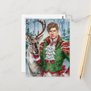 Handsome man and a Rentier Postkarte