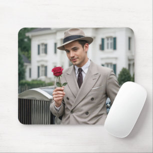 Handsome Man hält eine Rote Rose Mousepad