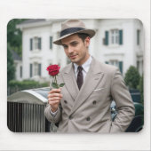 Handsome Man hält eine Rote Rose Mousepad (Vorne)