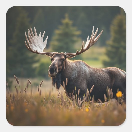 Handsome Moose Birthday Quadratischer Aufkleber (Vorderseite)
