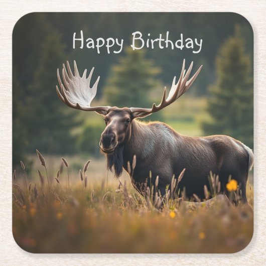 Handsome Moose Birthday Rechteckiger Pappuntersetzer (Vorderseite)