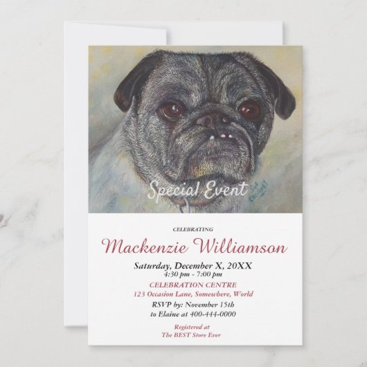 HANDSOME MOPS WÜNSCHT GLÜCKLICH BIRTHTAG EINLADUNG (Vorderseite)