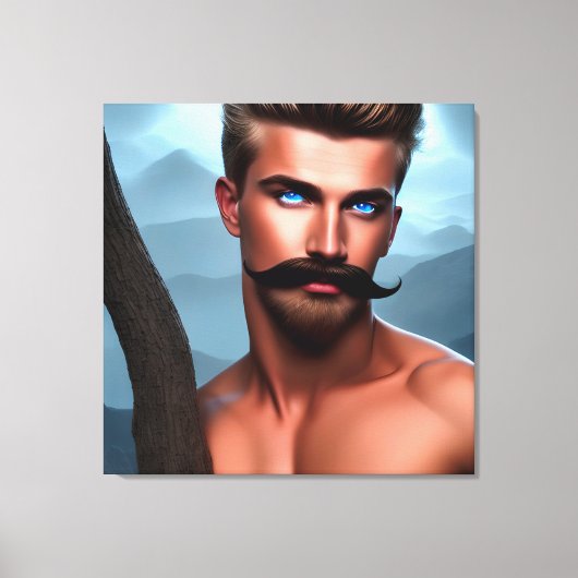 Handsome Mustache Muscular Man Canvas Print Leinwanddruck (Vorderseite)