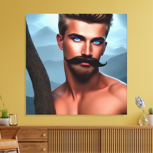 Handsome Mustache Muscular Man Canvas Print Leinwanddruck (Insitu (Wohnzimmer))