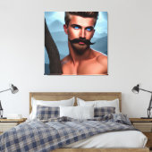 Handsome Mustache Muscular Man Canvas Print Leinwanddruck (Insitu (Schlafzimmer))