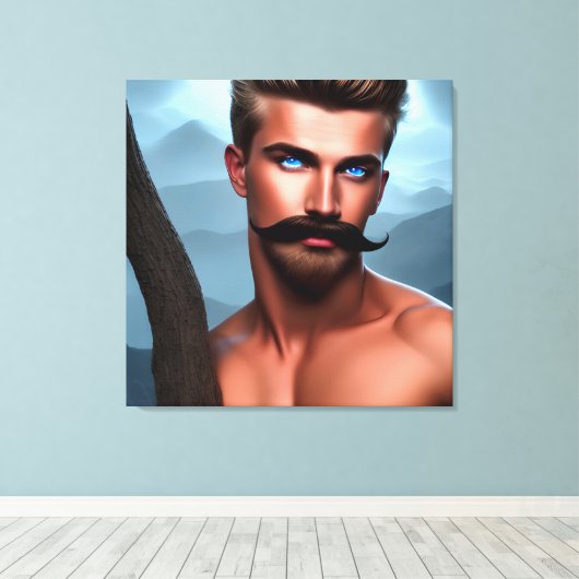 Handsome Mustache Muscular Man Canvas Print Leinwanddruck (Insitu (Holzboden))