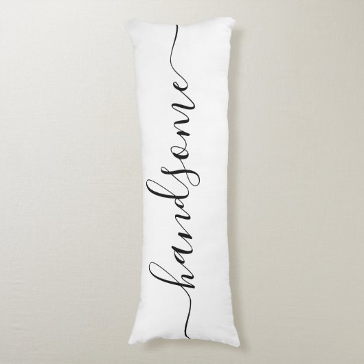 Handsome NAME White Black Script Reversible Seitenschläferkissen (Vorderseite Vertikal)