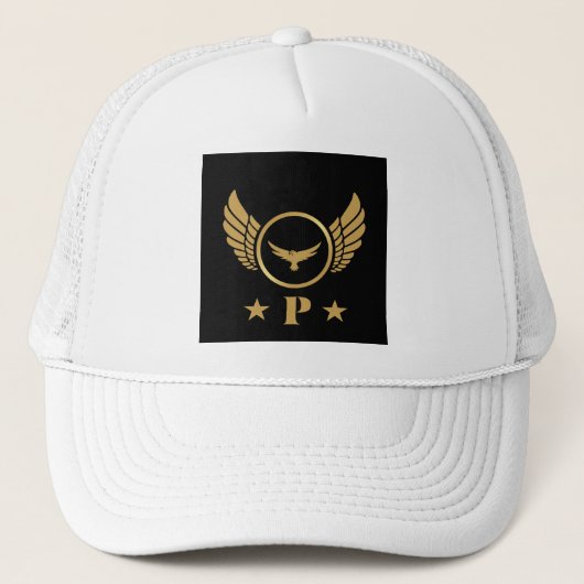Handsome P Initial Printed Gold Flying Eagle Image Truckerkappe (Vorderseite)