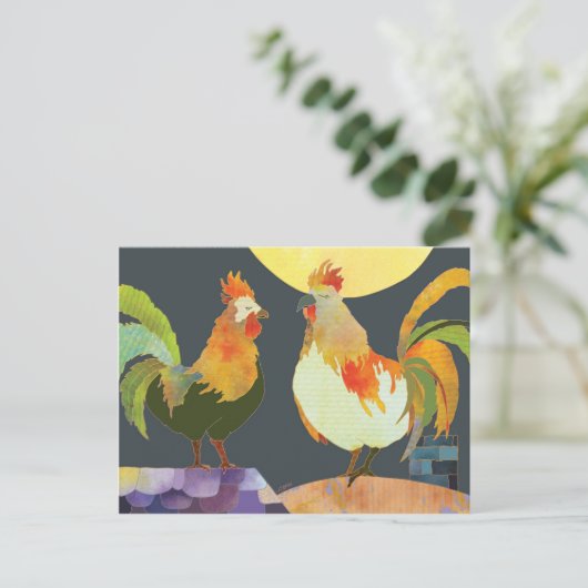 Handsome Roosters Postkarte (Stehend Vorderseite)