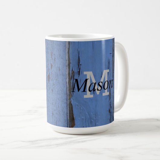 Handsome Rustic Blue Personalisiert Monogram Kaffeetasse (VorderseiteRechts)