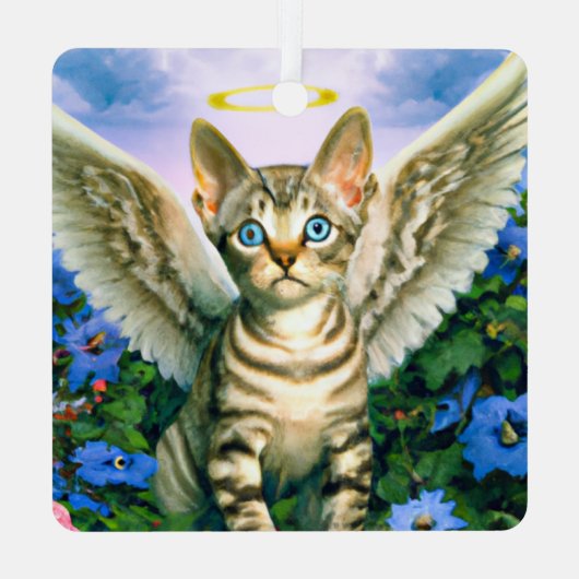 Handsome Tabby Kitten Angel Wings Halo Ornament Aus Metall (Rückseite)