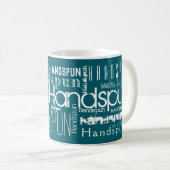 HANDSPUN! Typografie Peacock Aquamarin Kaffeetasse (VorderseiteRechts)
