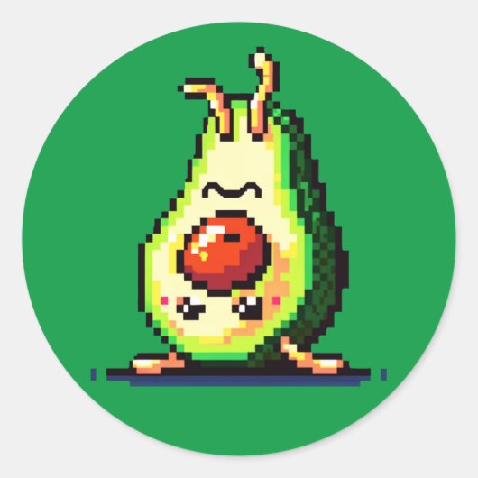 Handstand Avocado: 8-Bit-Fitness Spaß Runder Aufkleber (Vorderseite)