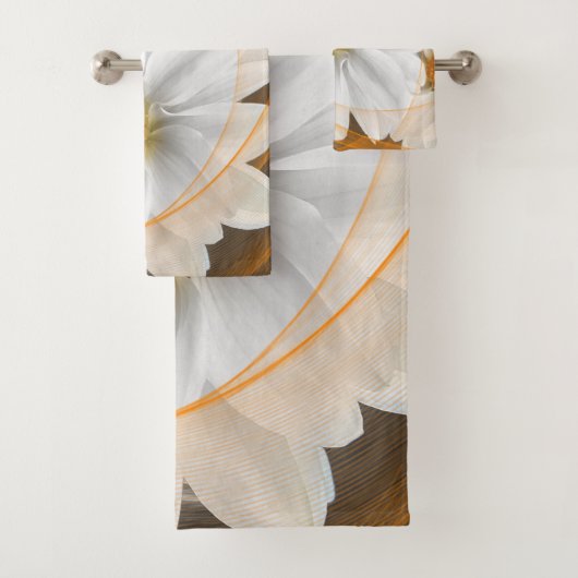 Handtuch Blume Weiß Schwarz Orange Badhandtuch Set (Insitu)