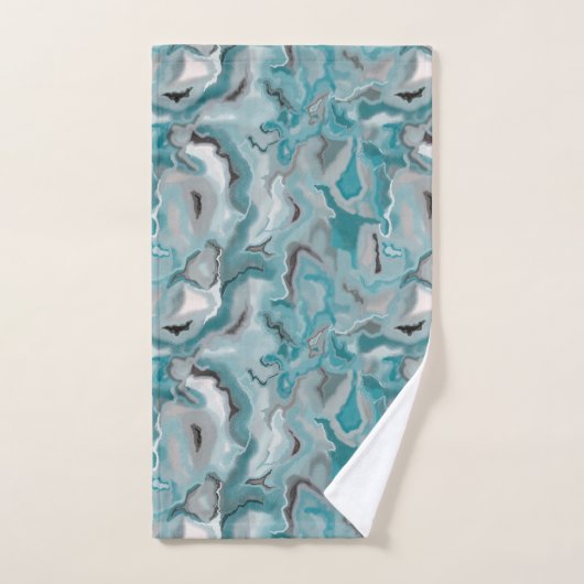 Handtuch mit türkisfarbenem, abstraktem Muster. Badhandtuch Set (Handtuch)