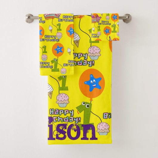 Handtuch-Set, #1 Happy Birthday First Birthday Badhandtuch Set (Insitu)