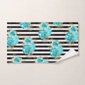 Handtuch Set Aqua Blue Floral Black Vert. Streifen (Handtuch)
