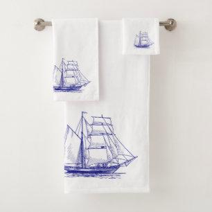 Handtuch Set chic nauseblaues Segelschiff